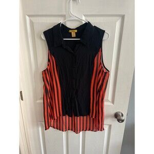 Finesse Sleeveless Button Up Shirt Size 2X Black/Orange